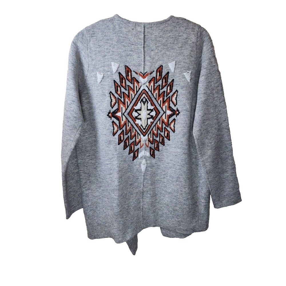​Color Block Womens S/M Gray Wool Angora Blend Aztec Geometric Open Cardigan